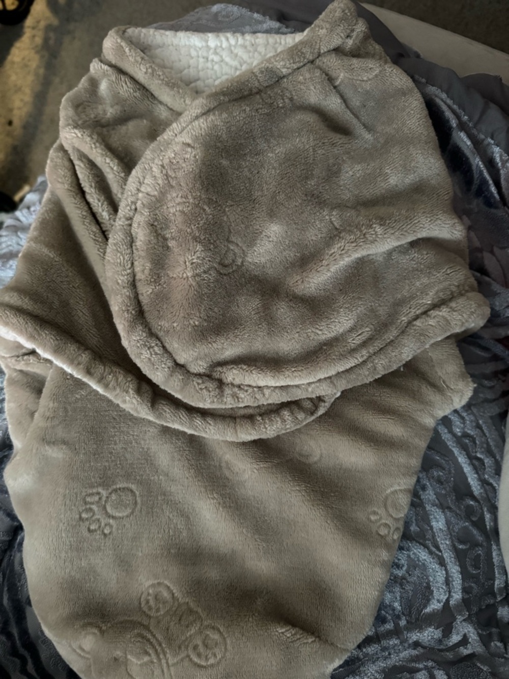 Cozy Plush Hooded Baby Swaddle - Taupe